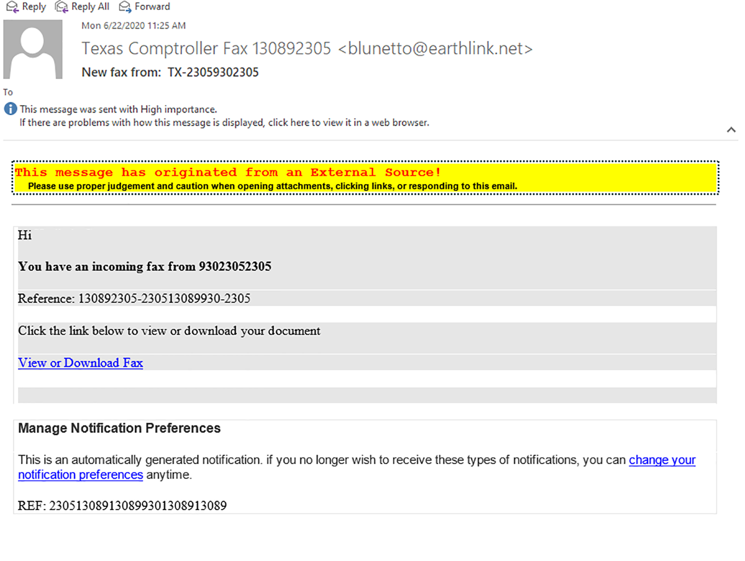 example of spoofed email